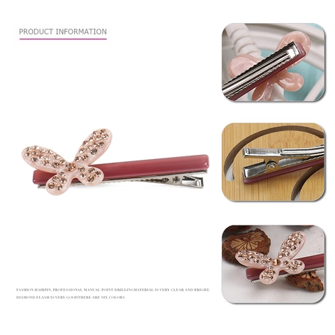 Französisch Acetat Schmetterling Schleife Haarspange Für Damen 3D Strass Eingelegt Entenschnabel Clip Elegant Haarschmuck