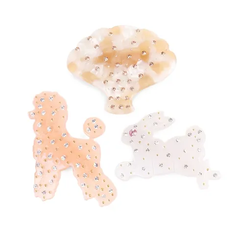 Pinzas para el Cabello de Acetato de Celulosa con Strass de Animales Hechas a Mano Lindo Conejo Caniche Patrón de Concha Accesorios