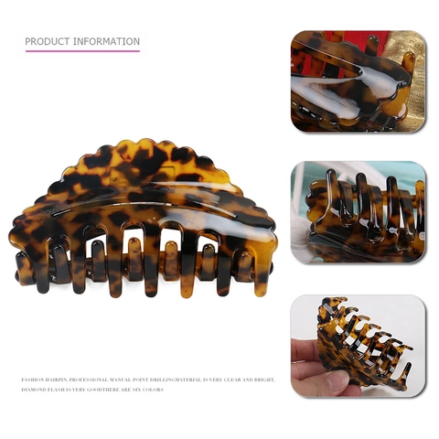 Dames Grote Celluloseacetaat Haarklem Schildpad Luipaardprint Handgemaakte Haarpeld Accessoire Sterke Grip Haarklip