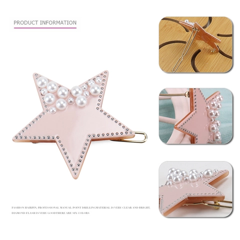 Fermaglio per Capelli Stile Coreano Forma Stella in Acetato Con Decorazione Perla Artificiale Elegante Fermaglio Laterale Fatto a Mano Donna