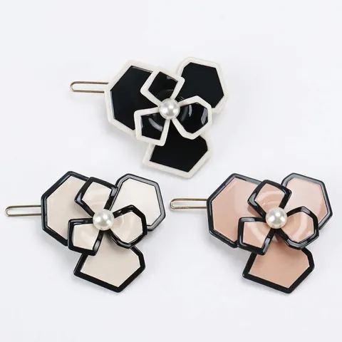 Pinza para el Cabello de Flor de Camelia de Acetato de Celulosa Con Perla Artificial Elegante Floral Accesorios para Mujer
