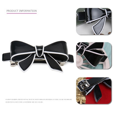 Vintage French Acetate Bow Hair Clip Contrast Color Double Layer Bowknot Spring Top Clip Elegant Hair Accessory For Women