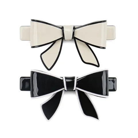 Vintage French Acetate Bow Hair Clip Contrast Color Double Layer Bowknot Spring Top Clip Elegant Hair Accessory For Women