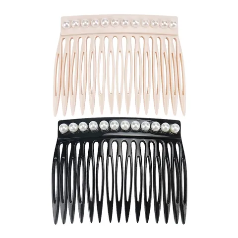 Pettine per Capelli Francese Vintage in Acetato di Cellulosa con Künstliche Perle Sintetiche Intarsiate Elegante Accessorio Donna