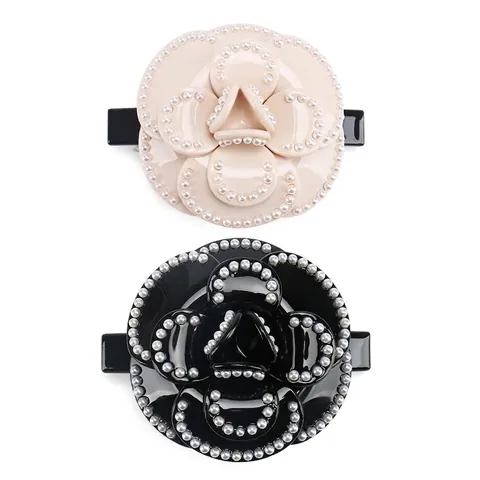 Fermaglio Capelli Camelia Stile Francese Con Perle Artificiali Clip a Molla in Acetato di Cellulosa Accessori Donna