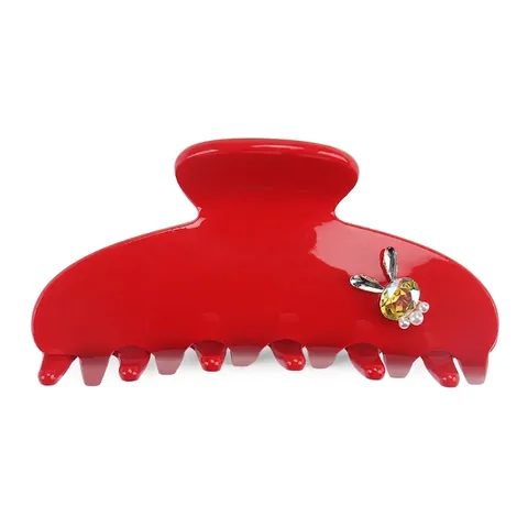Red Acetic Acid Hair Claw Clip With Rhinestone Bunny And Artificial Pearl Sweet Korean Style Hair Accessory For Women New Year