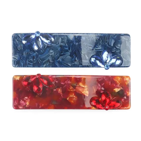 Fermaglio per Capelli Grande in Acetato con Fiori di Strass Motivo Marmoreo Clip a Molla Donna Accessori per Capelli