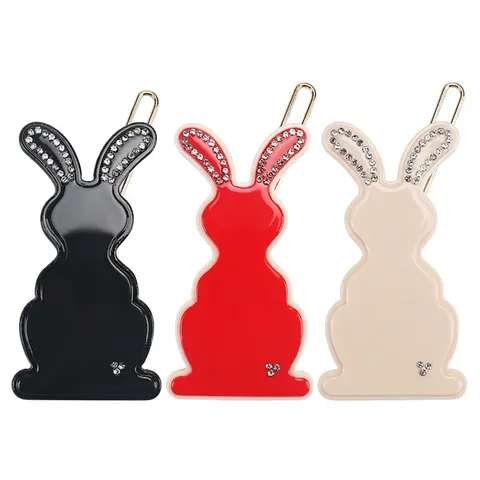Franse Vintage Celluloseacetaat Konijn Haarclip Schattige Dier Zijclip Met Strass Voor Vrouwen Haaraccessoires