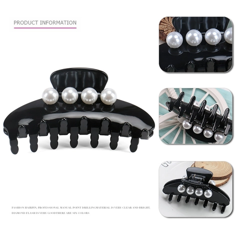 Pinza per Capelli Vintage in Acetato Elegante Grande Perla Artificial Sintetica Decorativa Clip a Squalo Accessori per Capelli Donna