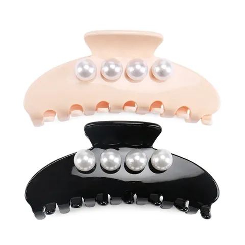 Pinza per Capelli Vintage in Acetato Elegante Grande Perla Artificial Sintetica Decorativa Clip a Squalo Accessori per Capelli Donna