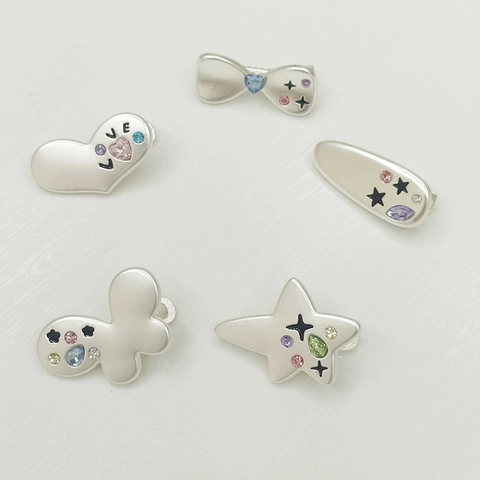 Barrettes à Cheveux en Alliage de Zinc Argent Mat avec Strass pour Femmes Style Coréen Doux Cœur Nœud Étoile Pinces Crocodiles