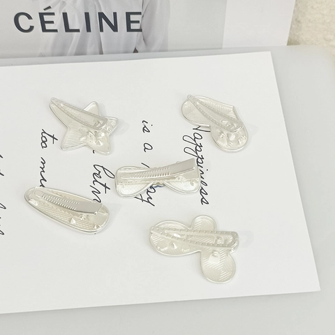 Barrettes à Cheveux en Alliage de Zinc Argent Mat avec Strass pour Femmes Style Coréen Doux Cœur Nœud Étoile Pinces Crocodiles