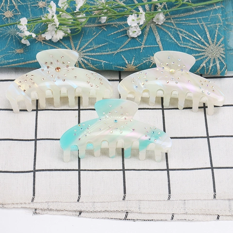 Pinza para el Cabello Grande de Acetato para Mujer Estilo Coreano Patrón de Estrella de Strass Agarre Nacarado Accesorio