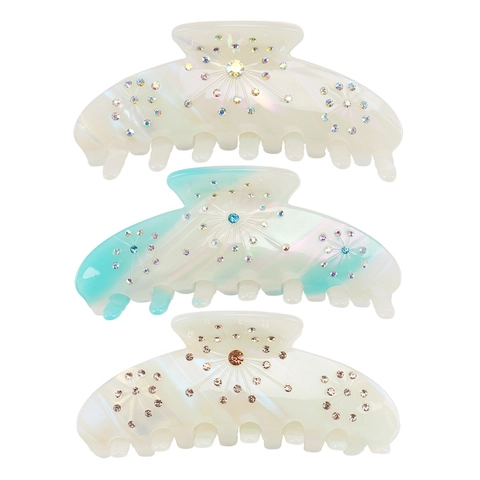 Acetate Large Hair Claw Clip For Women Korean Style Rhinestone Starburst Pattern Pearlescent Hair Grip Party Accessory
