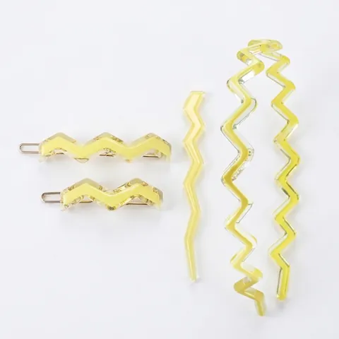 French Light Luxury Acetate Zigzag Hair Accessory Set Yellow Wave Hair Clip Elegant Hairpin Headband For Women Styling Decor