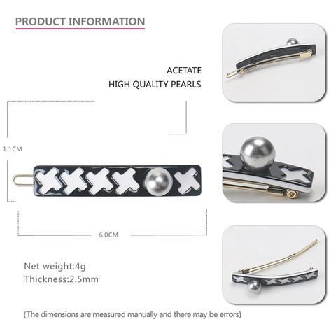 Fermaglio per Capelli Francese Vintage in Acetato Pied de Poule per Donna Motivo a Croce Geometrico con Perla Artificial Sintetica