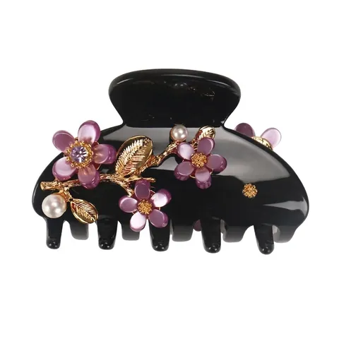 Acetat Blume Haarklammer Mit Strass Imitationsperle Goldenes Blatt Vintage Elegante Haarschmuck Für Damen Täglich Party