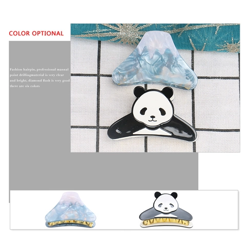 Cartoon Panda Und Berg Fuji Marmortextur Celluloseacetat Haarklammern Kreative Handgefertigte Haarschmuck Für Damen