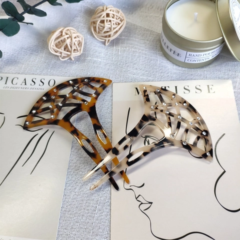 Pettine per Capelli a Ventaglio in Acetato Vintage Con Strass Motivo Tartarugato Forcina Traforata Stile Etnico Copricapo Donna