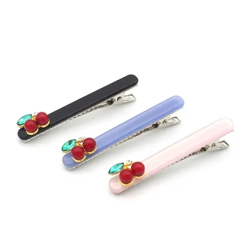 Sweet Acetate Cherry Hair Clip For Women Alloy Rhinestone Duckbill Clip Fashion Side Bangs Clip Versatile Hair Jewelry