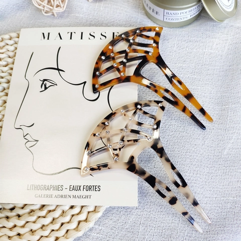 Pettine per Capelli a Ventaglio in Acetato Vintage Con Strass Motivo Tartarugato Forcina Traforata Stile Etnico Copricapo Donna