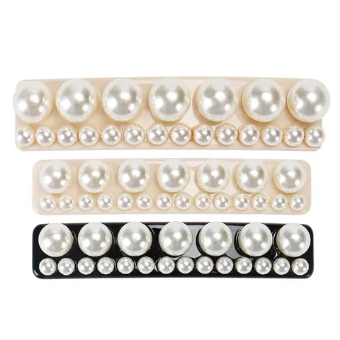 Elegante Fermaglio per Capelli in Acetato con Doppia Fila di Perle Artificiali per Donna Accessori per Capelli a Molla Geometrici per Feste Lavoro Quotidiano