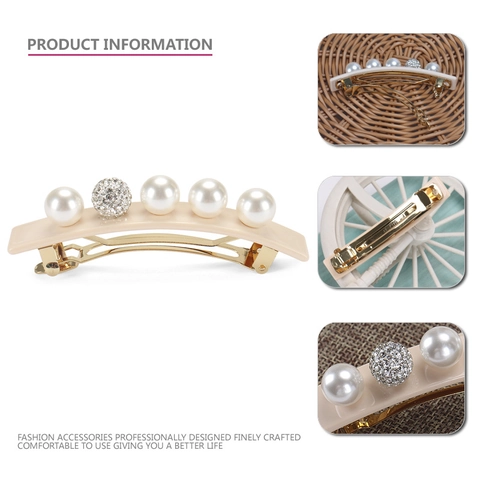 Elegante Fermaglio per Capelli in Acetato Con Perla Artificiale e Sfera di Strass Clip a Molla Francese per Donna Accessori per Capelli