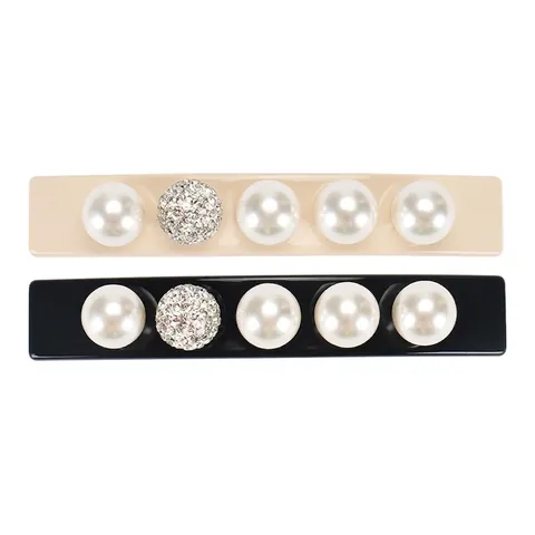 Elegante Fermaglio per Capelli in Acetato Con Perla Artificiale e Sfera di Strass Clip a Molla Francese per Donna Accessori per Capelli