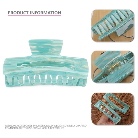 Large Acetate Hair Claw Clip Rectangular Hollow Shark Clip Marble Texture Fashion Hair Catch For Thick Hair Women Accessory