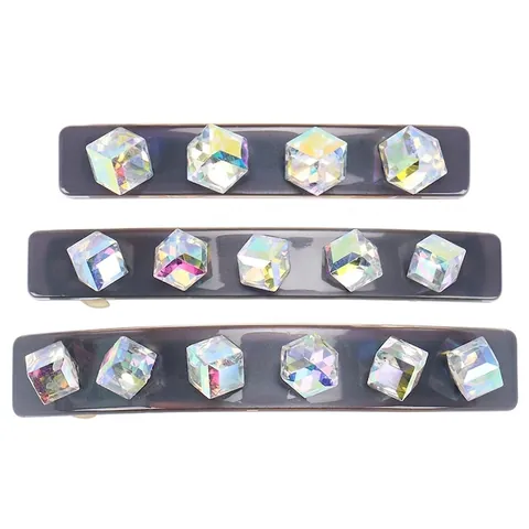 Acetate Hair Clip Crystal Iridescent Square Bead Spring Barrette Elegant Hair Comb For Women Fashion Styling Hair Accessories