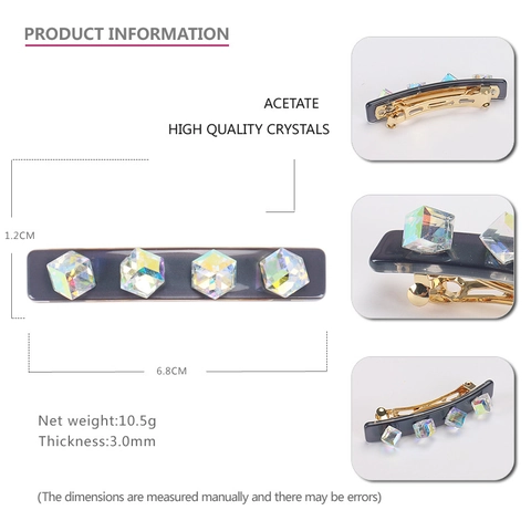 Acetate Hair Clip Crystal Iridescent Square Bead Spring Barrette Elegant Hair Comb For Women Fashion Styling Hair Accessories