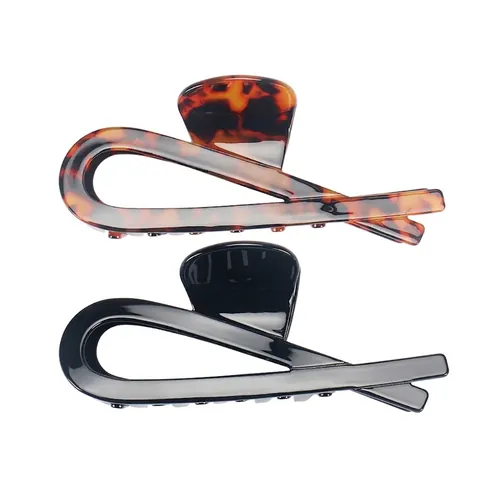 Vintage Große Acetat Haarklammer Für Damen Hochglanz Kreuz Design Schildpatt Schwarz Shark Clip Haar Accessoire