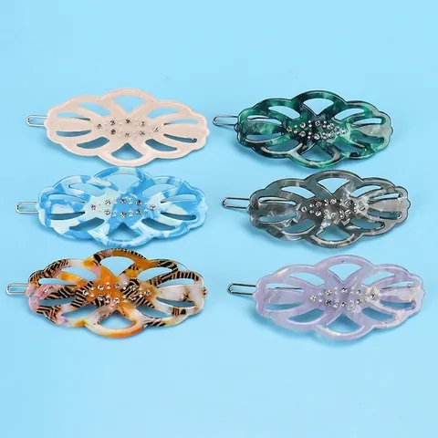 Pince à Cheveux Élégante en Acétate Feuille Ajourée Avec Strass Barrette Latérale Style Français pour Femme Accessoires