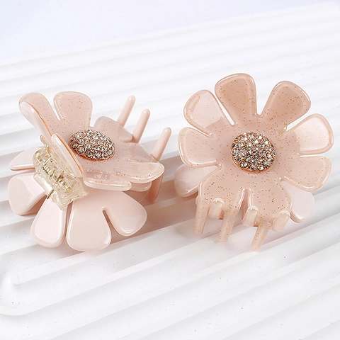 Molletta a Granchio in Acetato a Forma di Fiore con Centro in Strass e Glitter Dorati Accessorio Capelli per Donna
