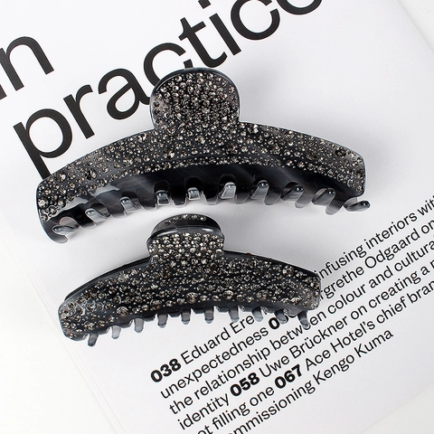 Vintage Rauchgrau Acetat Haarklammer Mit Strass Eingelegt Geometrischer Shark Clip Elegantes Haar Zubehör Für Damen