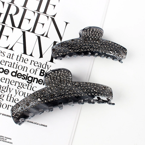 Vintage Rauchgrau Acetat Haarklammer Mit Strass Eingelegt Geometrischer Shark Clip Elegantes Haar Zubehör Für Damen