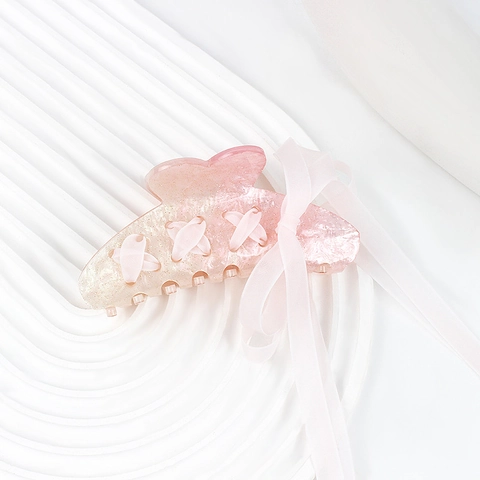 Pinza per Capelli con Fiocco in Nastro Glitter Acrilico Shark Clip Balletcore Estetico Elegante Accessorio per Capelli Donna