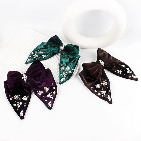 Pinza para el Cabello con Lazo de Terciopelo de Lujo Vintage Elegante Perla Artificial Strass Horquilla para Mujer Fiesta Boda Joyería