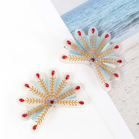 Fermaglio per Capelli in Acetato Nuovo Stile Cinese Coda di Pavone Corona di Fenice con Strass per Matrimonio Sposa Donna