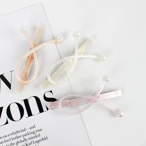 Elegante Molletta per Capelli in Acetato Con Perla Artificiale Mobius Intrecciata Clip Laterale Stile Fresco e Dolce Fermaglio per Capelli Accessori Moda