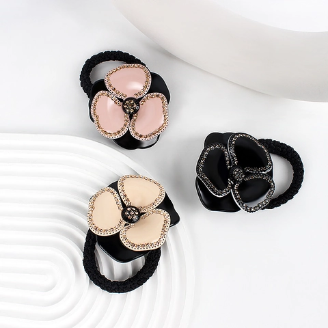 Elastico per Capelli in Acetato con Fiore di Camelia Vintage Francese e Strass Elegante Supporto per Coda di Cavallo per Donna Accessori Quotidiani per Feste