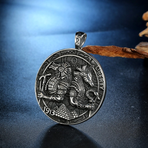 Vintage Stainless Steel Anubis Pendant Only Without Chain Ancient Egyptian God Coin Relief Mythology Medallion For Men Women