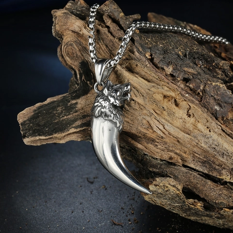 Retro Stainless Steel Wolf Head Tooth Pendant For Men Punk Streetwear Animal Jewelry Gift Pendant Only (Without Chain)