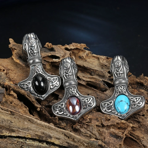 Βίντατζ Μενταγιόν Thor's Hammer Mjölnir από Ανοξείδωτο Ατσάλι για Άνδρες Ασημί Αντίκ Κελτικός Κόμβος Κοσμήματα Βίκινγκ