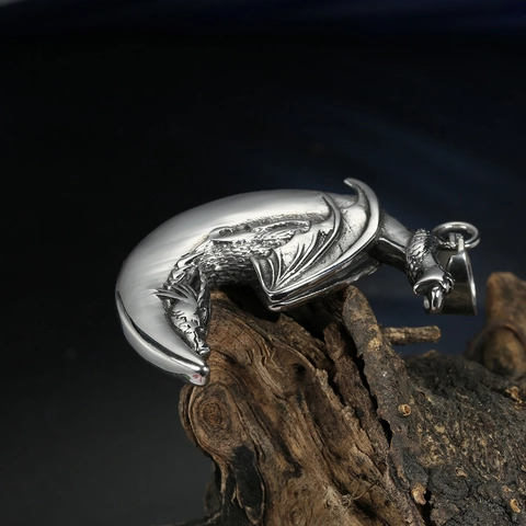 Gotik Drache Mond Anhänger Nur Edelstahl Fantasy Schmuck Halskette Charm Für Herren Ohne Kette Schmuck Geschenk