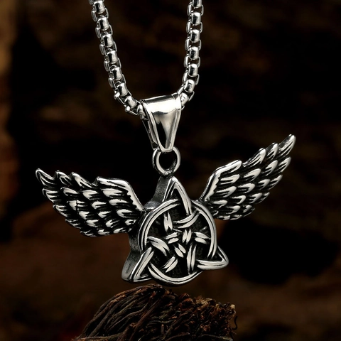Vintage Roestvrij Staal Engelenvleugels Pentagram Hanger Zonder Ketting Gothic Punk Hip Hop Sieraden Voor Heren Dames