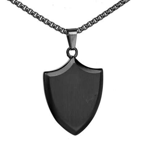 Collier Pendentif Bouclier Pour Hommes Acier Inoxydable Punk Style Gothique Bijoux Chaîne De Boîte Hip Hop Mode