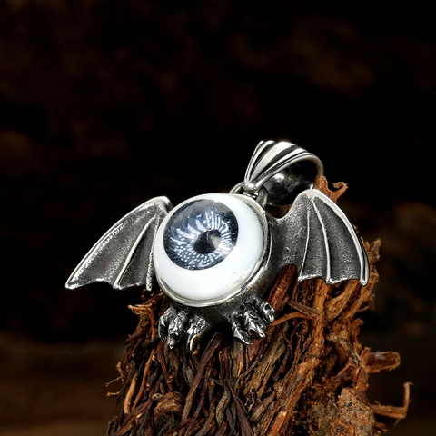 Collar con Colgante de Ojo Turco y Alas de Murciélago de Acero Inoxidable Gótico Joyería Punk Vintage Color Plata para Hombre Mujer Halloween