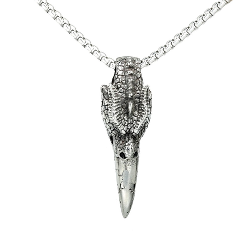 Gothic Punk Stainless Steel Bird Head Skull Pendant Necklace For Men Vintage Dragon Long Beak Rock Jewelry Accessory
