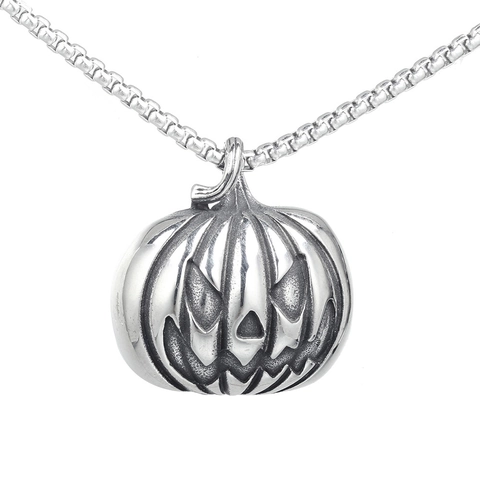 Halloween Pumpkin Jack-O'-Lantern Pendant Necklace Stainless Steel Gothic Punk Men Women Festive Party Jewelry Accessory